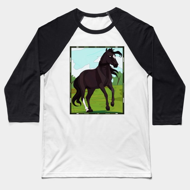 Black Beauty Stained Glass Art Baseball T-Shirt by Tuihoof